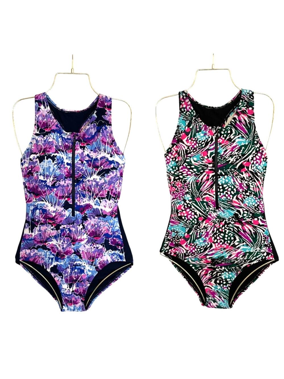 Dolfin Aquashape BUNDLE 2 One Piece Swimsuits 8 / 34 Zip Front Lap Swim Fitness